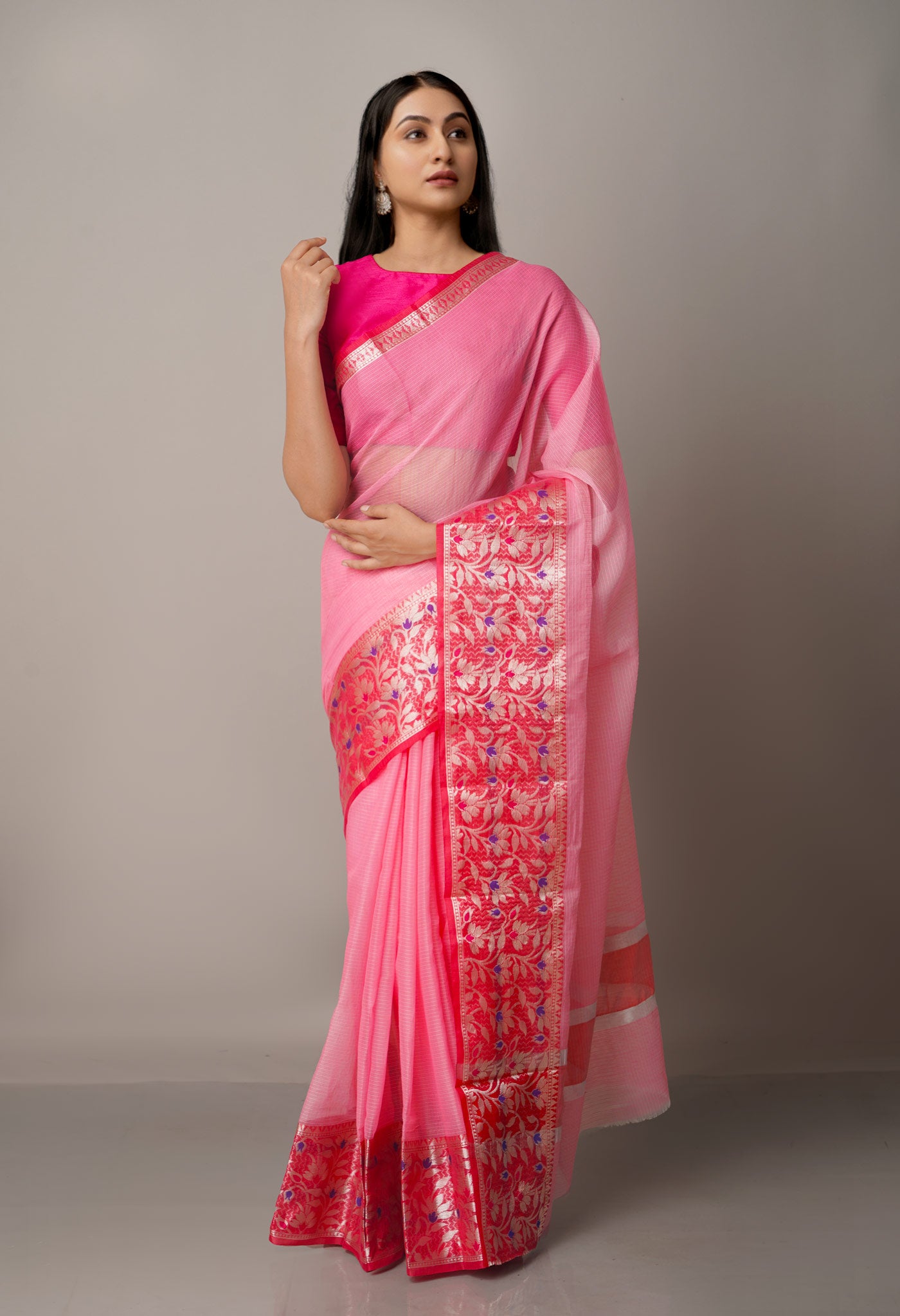 Pink  Kota Banarasi  Silk Saree-UNM67583