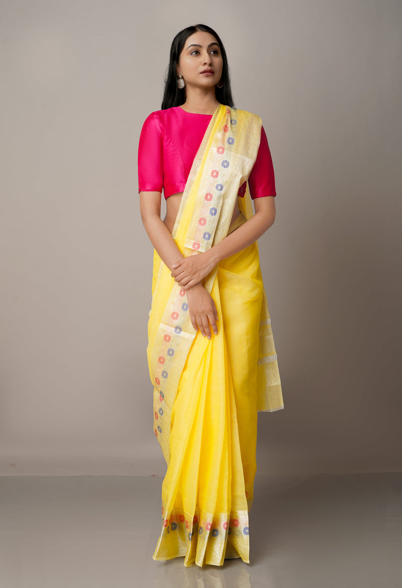 Yellow  Kota Banarasi  Silk Saree-UNM67589