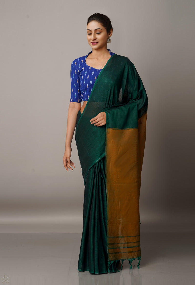 Green Pure Handloom Pavani Narayanpet Cotton Saree-UNM67602