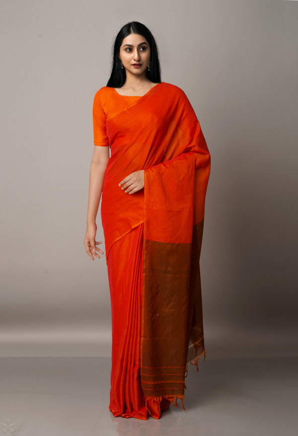 Orange Pure Handloom Pavani Narayanpet Cotton Saree-UNM67611