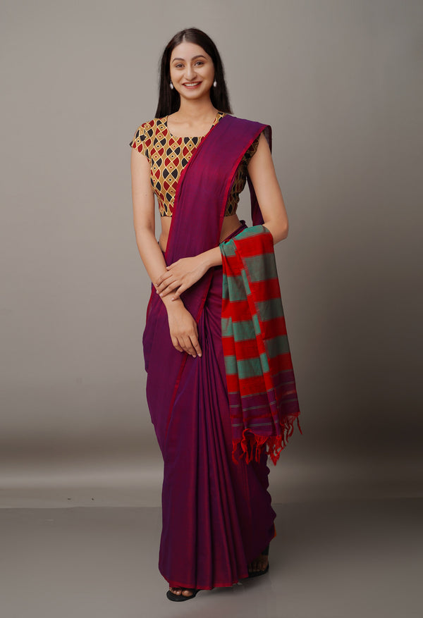 Purple Pure Handloom Pavani Narayanpet Cotton Saree-UNM67613