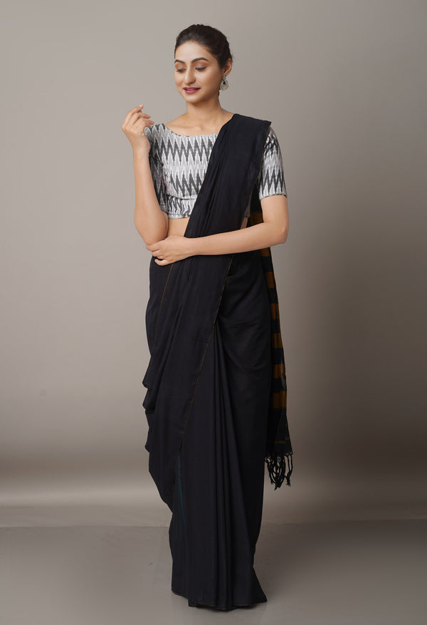 Black Pure Handloom Pavani Narayanpet Cotton Saree-UNM67614