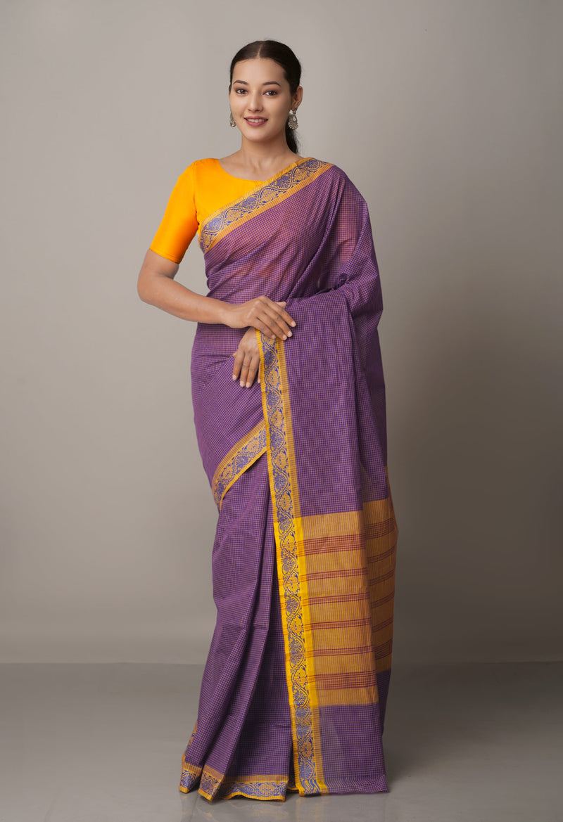 Online Shopping for Violet Pure Pavani Venkatagiri Cotton Saree-UNM67632 with Weaving from Andhra Pradesh at Unnatisilks.com India