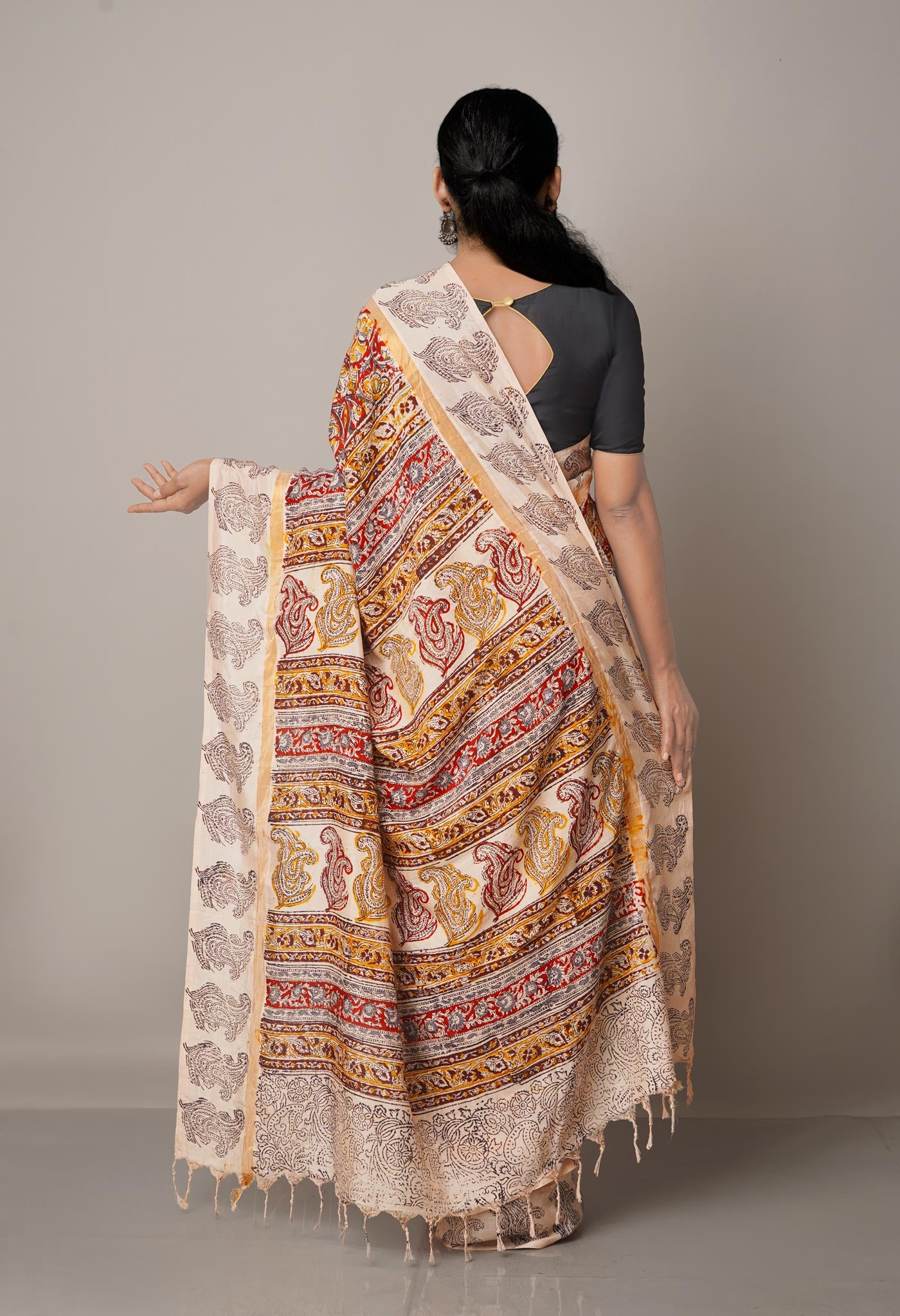 Multi Pure Kalamkari Block Printed Silk Saree-UNM67671