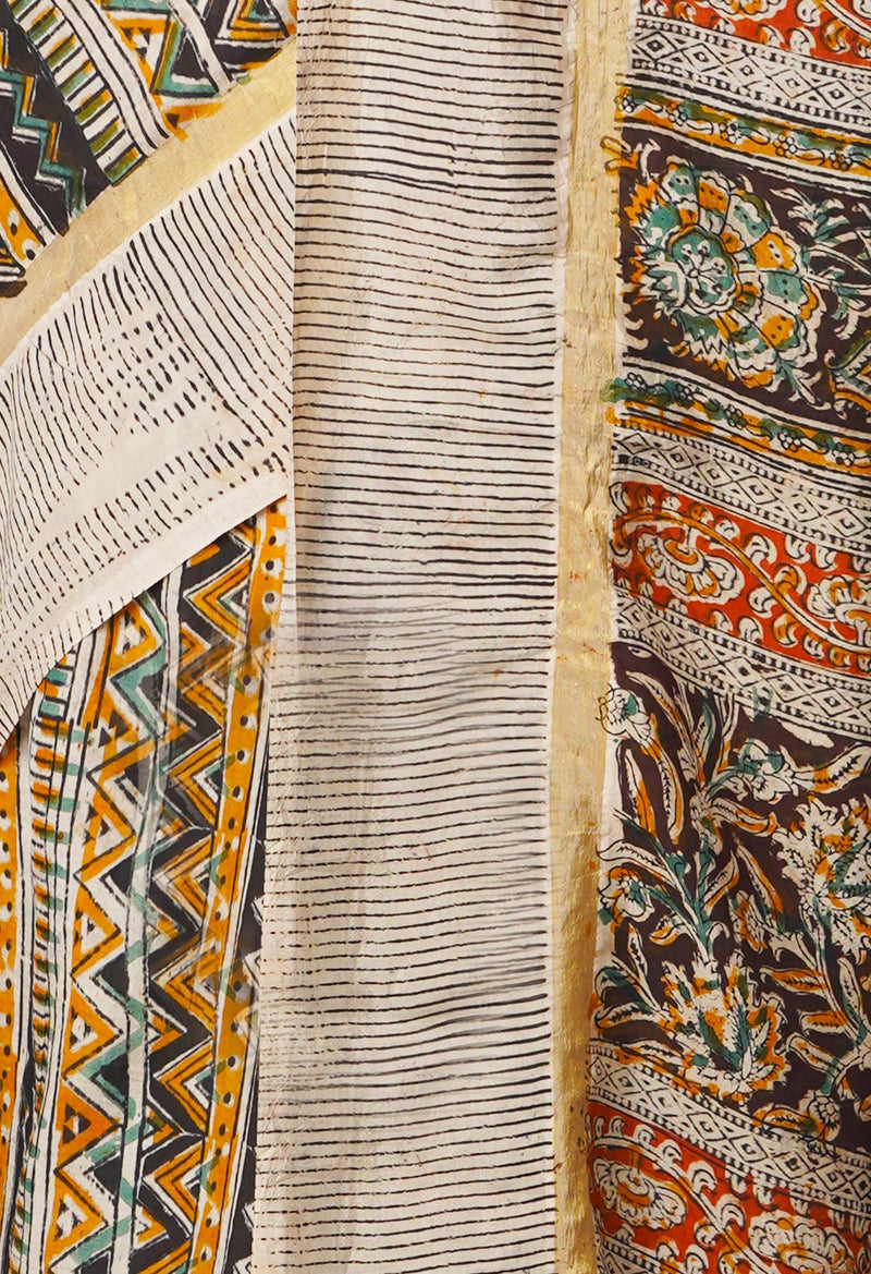 Multi Pure Kalamkari Block Printed Silk Saree-UNM67676