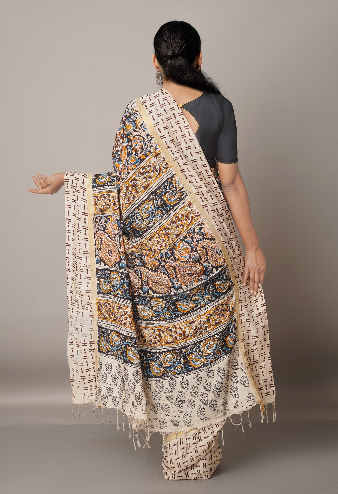 Multi Pure Kalamkari Block Printed Silk Saree