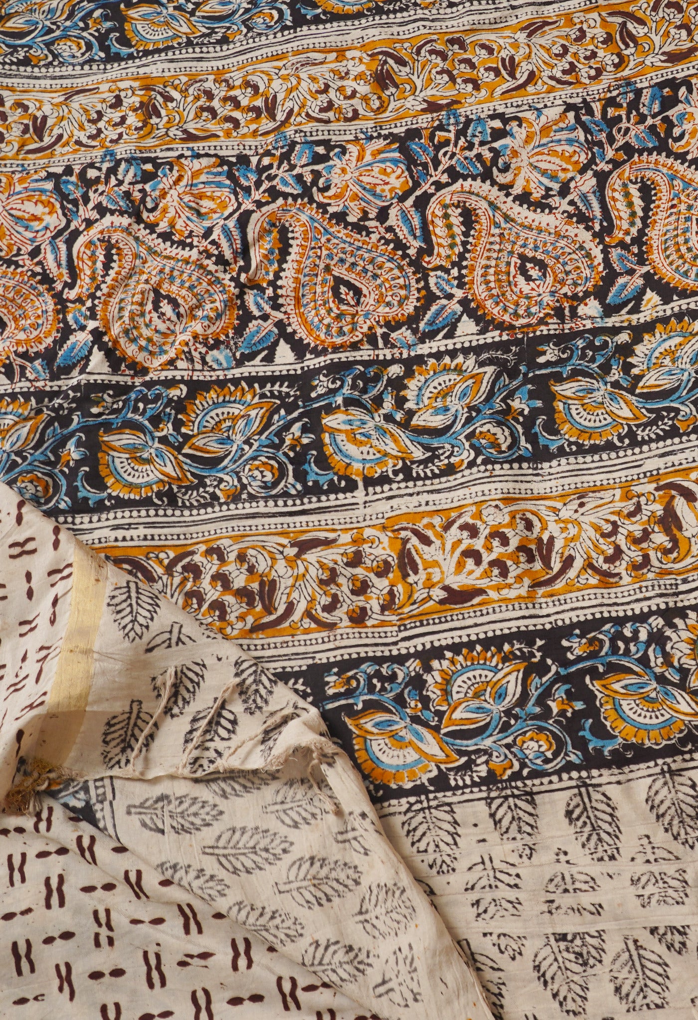 Multi Pure Kalamkari Block Printed Silk Saree