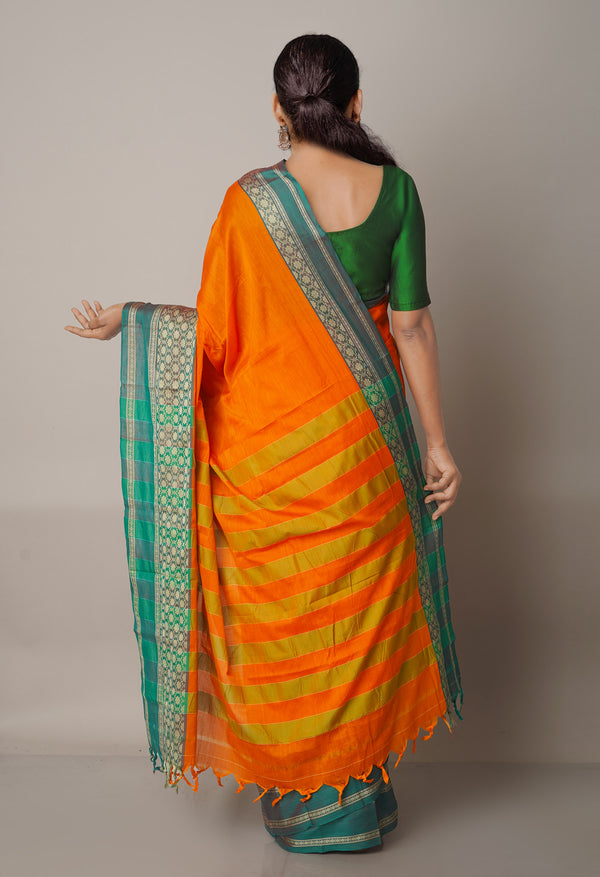 Orange Pure Handloom Pavani Narayanpet Cotton Silk Saree-UNM67707