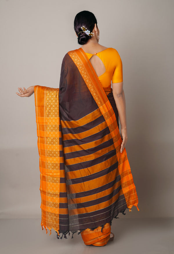 Dark Brown Pure Handloom Pavani Narayanpet Cotton Silk Saree-UNM67708