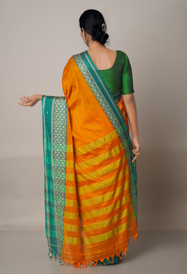 Rust Orange Pure Handloom Pavani Narayanpet Cotton Silk Saree-UNM67709
