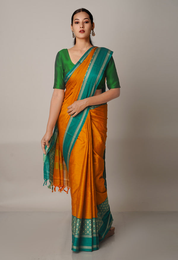 Rust Orange Pure Handloom Pavani Narayanpet Cotton Silk Saree-UNM67711