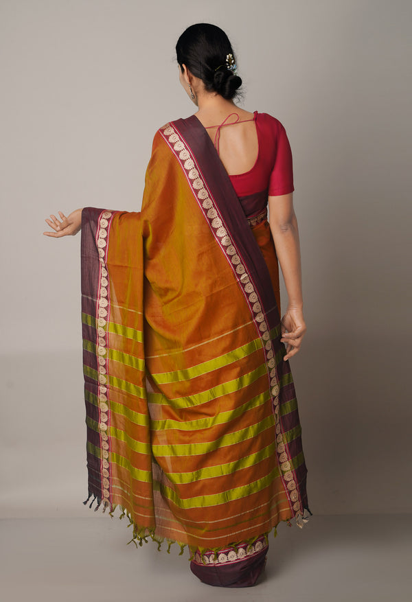 BrownDark Brown Pure Handloom Pavani Narayanpet Cotton Silk Saree-UNM67712