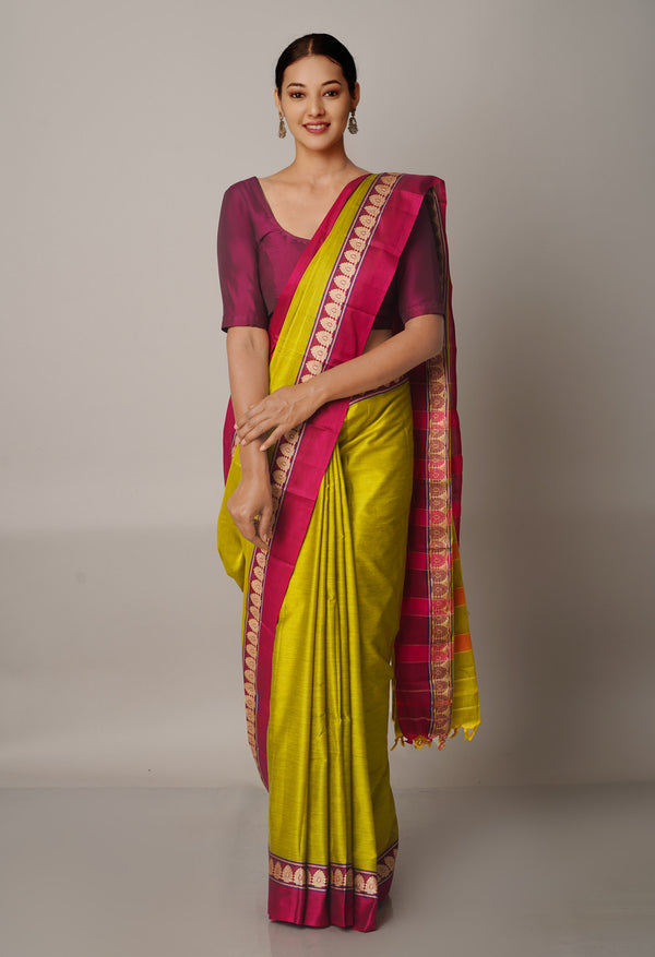 Mehandi Green Pure Handloom Pavani Narayanpet Cotton Silk Saree-UNM67713
