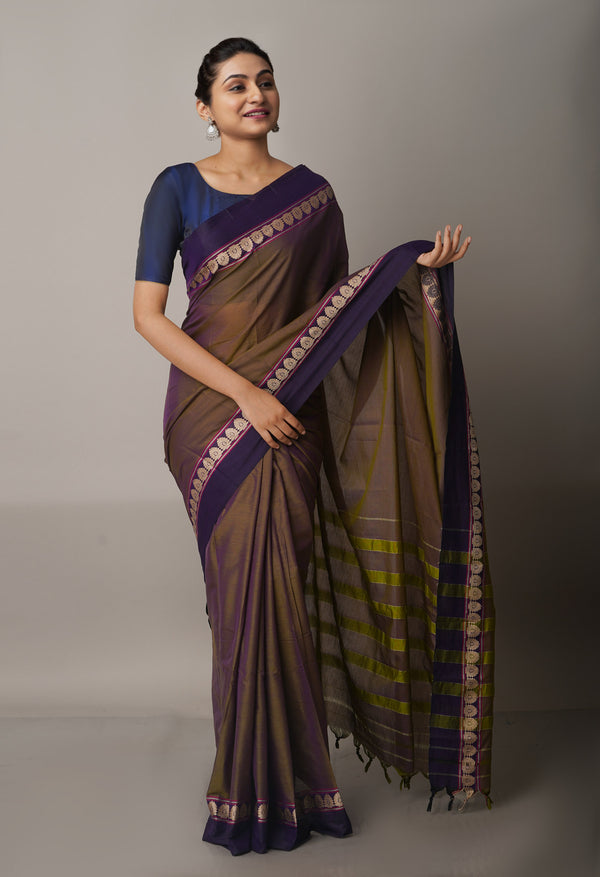 GreyNavy Blue Pure Handloom Pavani Narayanpet Cotton Silk Saree-UNM67715