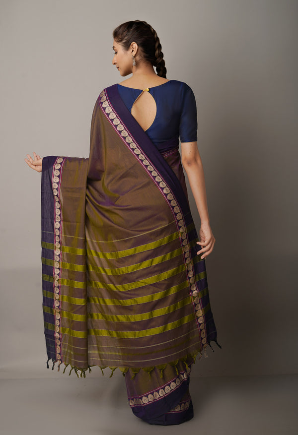 GreyNavy Blue Pure Handloom Pavani Narayanpet Cotton Silk Saree-UNM67715