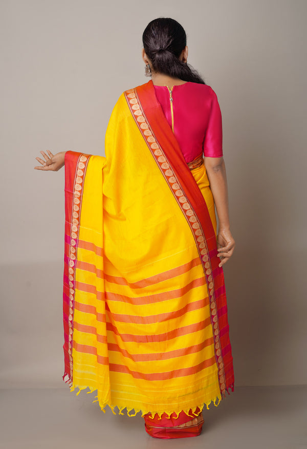 Yellow Pure Handloom Pavani Narayanpet Cotton Silk Saree-UNM67716