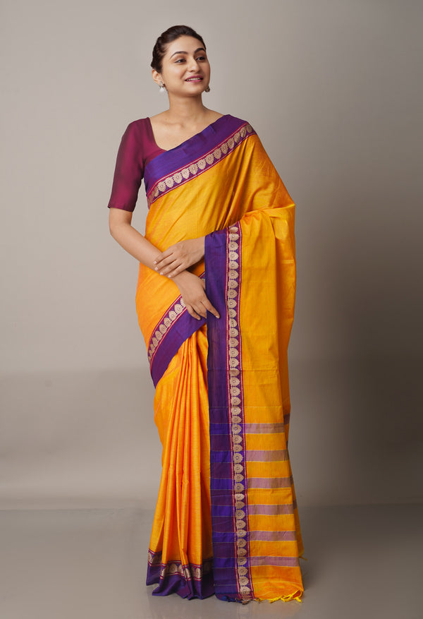 Peach Yellow Pure Handloom Pavani Narayanpet Cotton Silk Saree-UNM67719