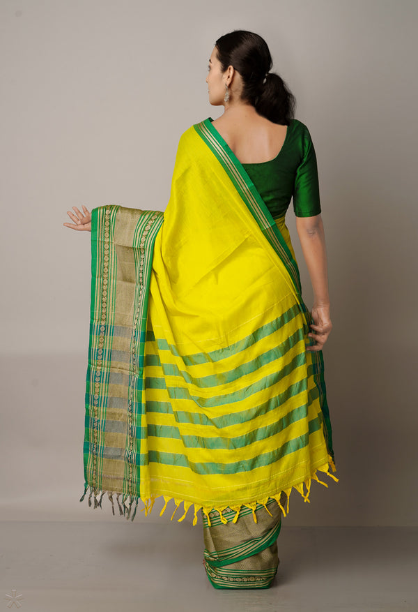 Lemon Yellow Pure Handloom Pavani Narayanpet Cotton Silk Saree-UNM67721