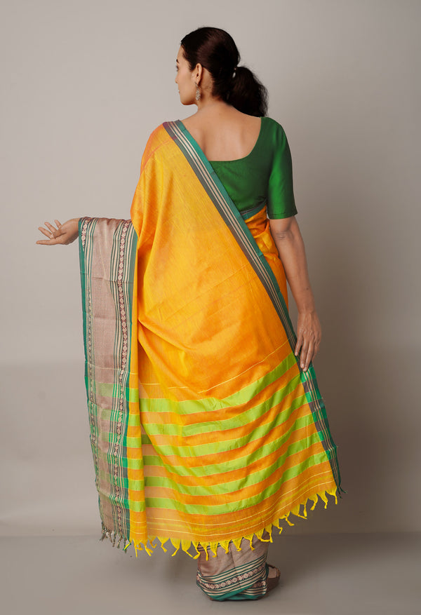 Peach Orange Pure Handloom Pavani Narayanpet Cotton Silk Saree-UNM67725