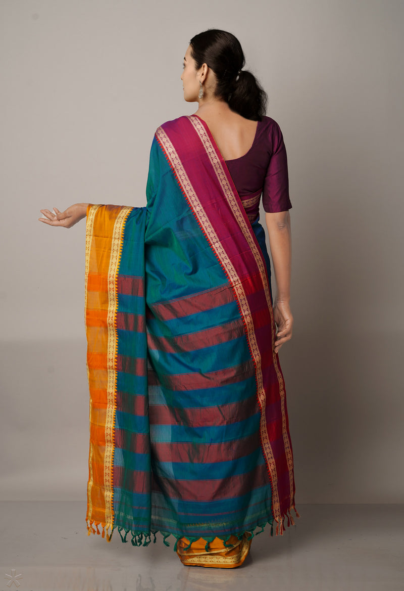 Teal Blue Pure Handloom Pavani Narayanpet Cotton Silk Saree-UNM67727
