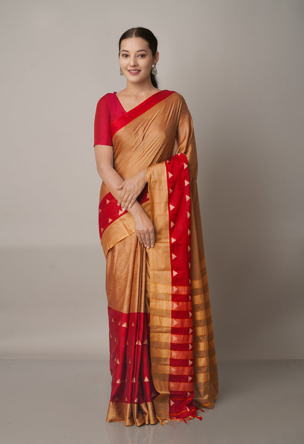 CreamMaroon Pure Handloom Pavani Narayanpet Cotton Silk Saree-UNM67733