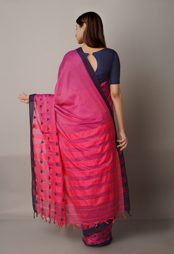 Peach Pink Pure Handloom Pavani Narayanpet Cotton Silk Saree-UNM67736
