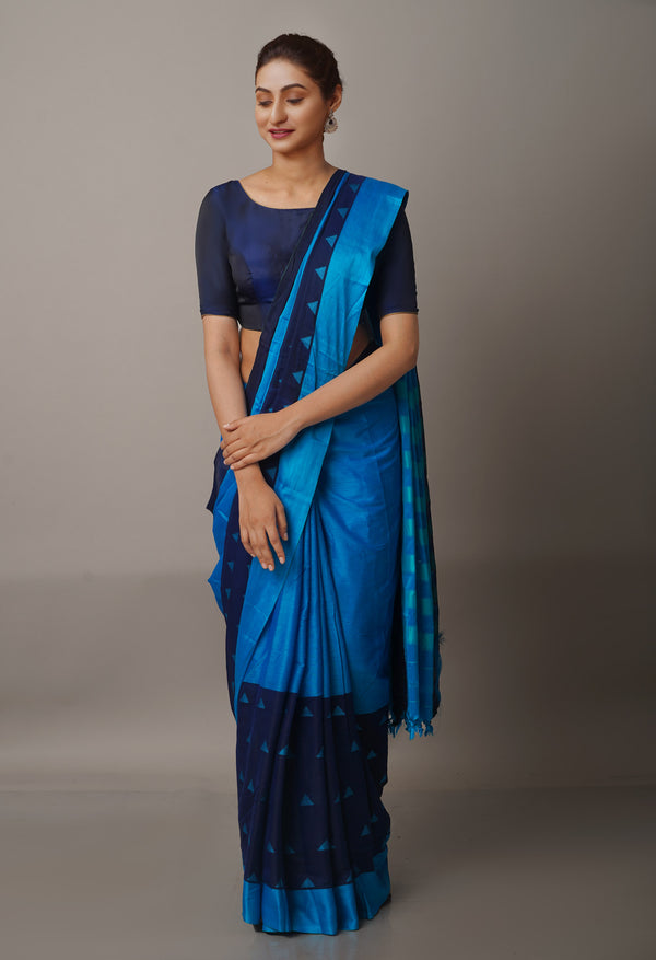 Blue-Navy Blue Pure Handloom Pavani Narayanpet Cotton Silk Saree-UNM67740