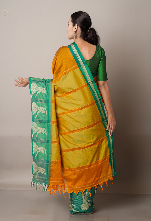 Rust Orange Pure Handloom Pavani Narayanpet Cotton Silk Saree-UNM67744