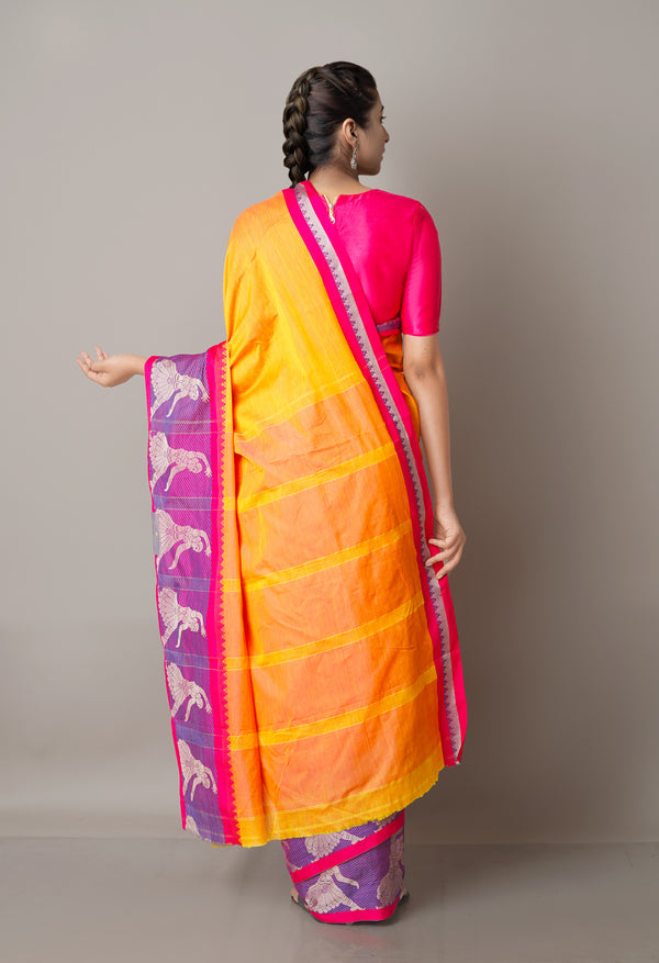 Peach Orange Pure Handloom Pavani Narayanpet Cotton Silk Saree-UNM67748