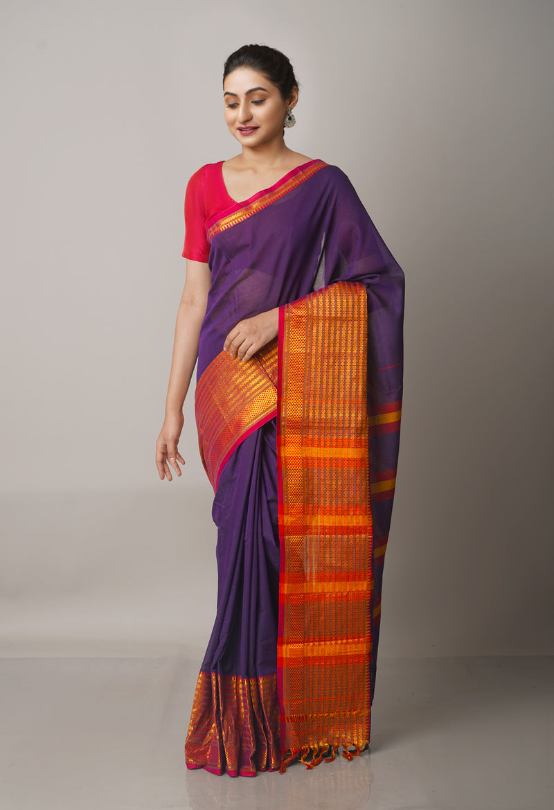 Violet Pure Handloom Pavani Narayanpet Cotton Saree-UNM67752