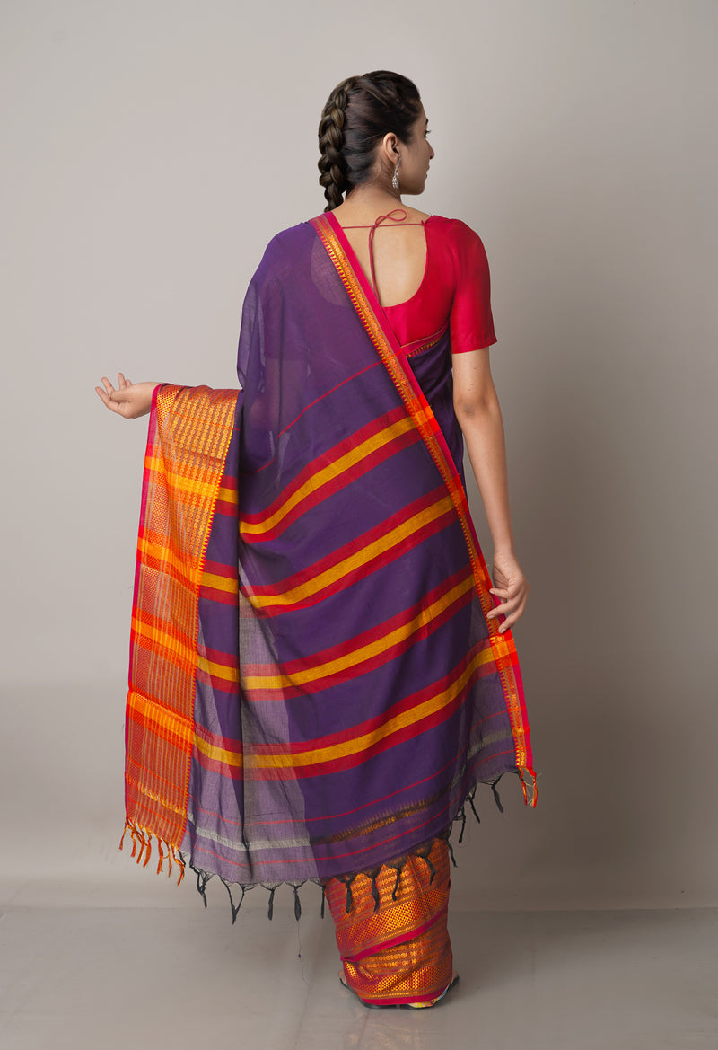 Violet Pure Handloom Pavani Narayanpet Cotton Saree-UNM67752