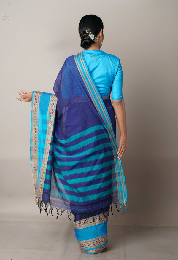 Navy Blue Pure Handloom Pavani Narayanpet Cotton Saree-UNM67760