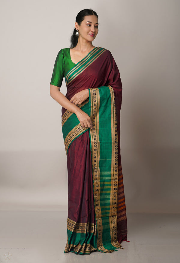 Maroon Pure Handloom Pavani Narayanpet Cotton Saree-UNM67763
