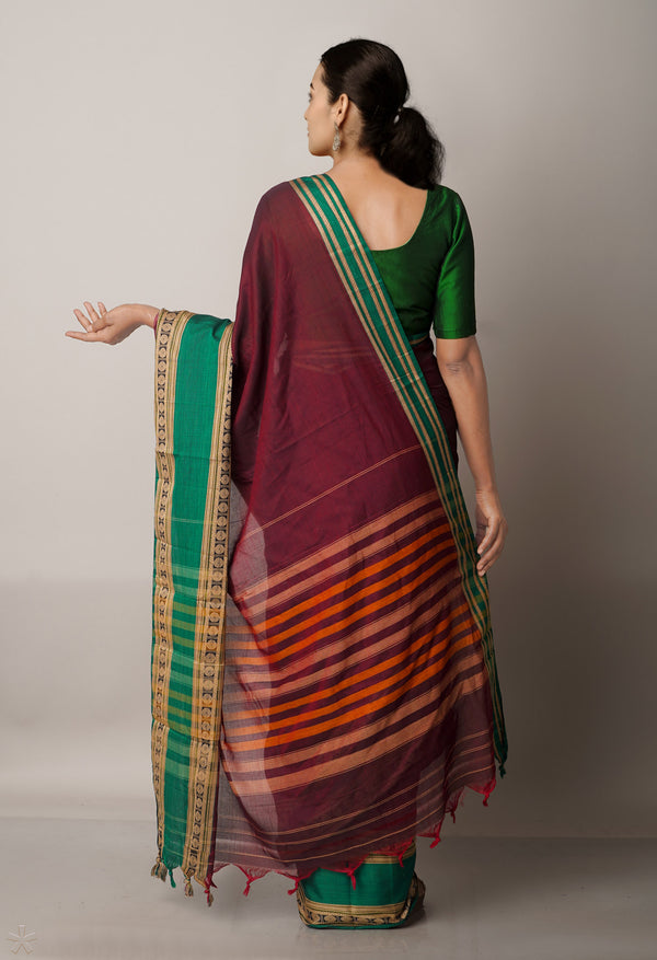 Maroon Pure Handloom Pavani Narayanpet Cotton Saree-UNM67763