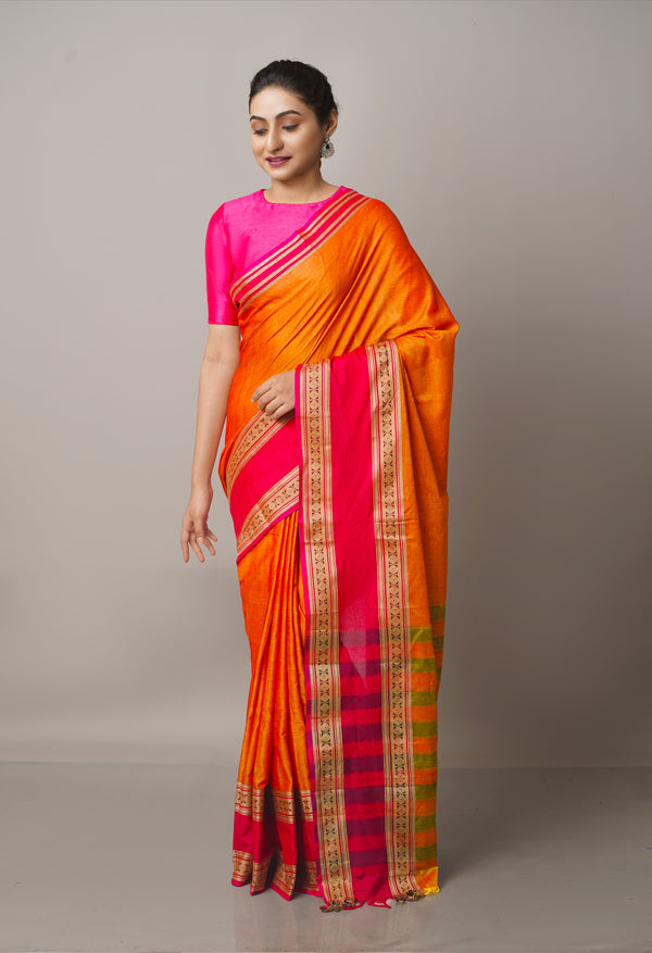Orange Pure Handloom Pavani Narayanpet Cotton Saree-UNM67764