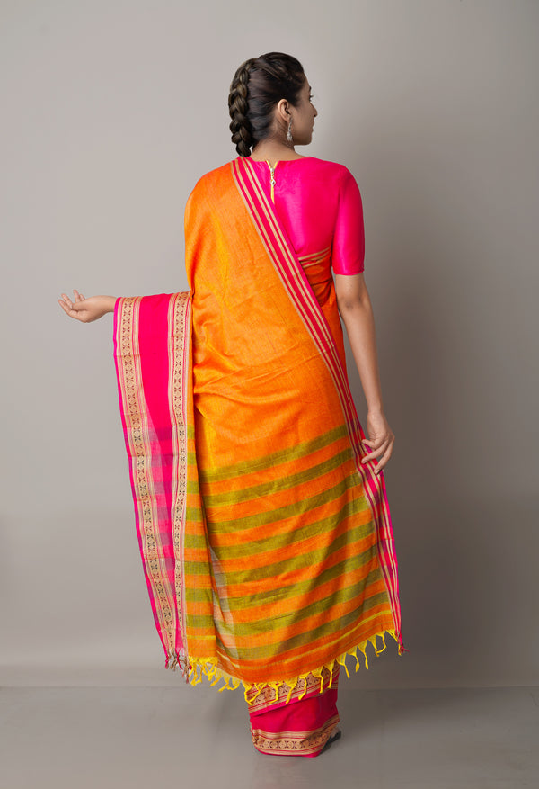 Orange Pure Handloom Pavani Narayanpet Cotton Saree-UNM67764