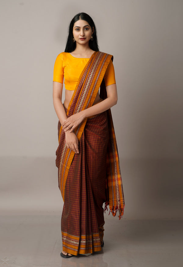 Burgundy Pure Handloom Pavani Narayanpet Cotton Saree-UNM67765