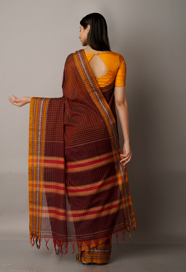 Burgundy Pure Handloom Pavani Narayanpet Cotton Saree-UNM67765