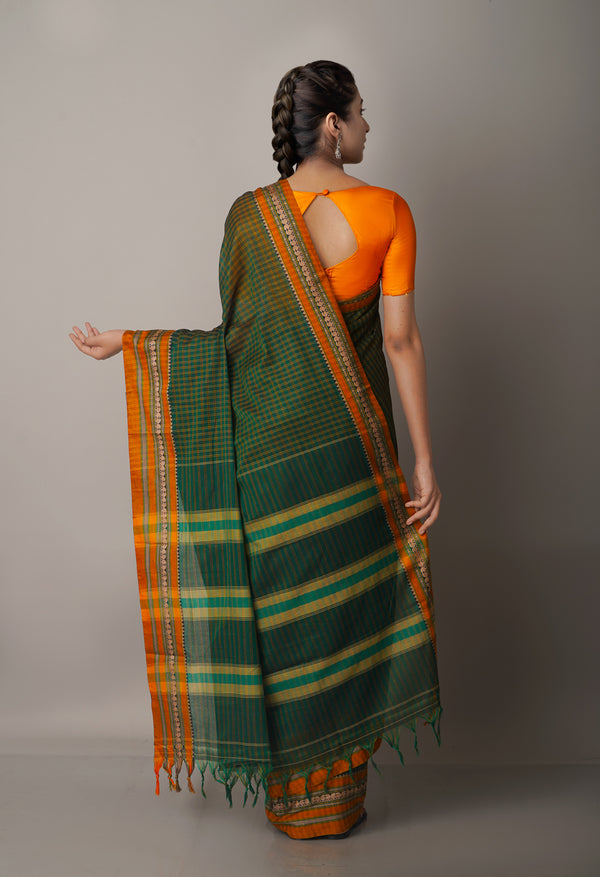 Green Pure Handloom Pavani Narayanpet Cotton Saree-UNM67768