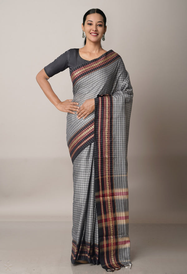 Grey Pure Handloom Pavani Narayanpet Cotton Saree-UNM67769