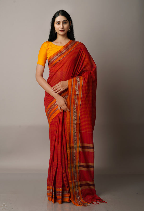 Red Pure Handloom Pavani Narayanpet Cotton Saree-UNM67771