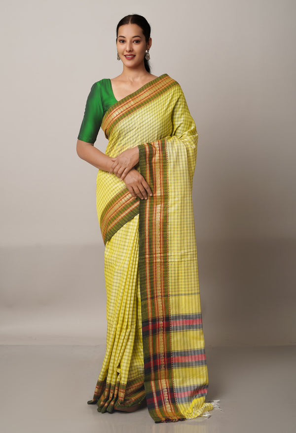 Lemon Yellow Pure Handloom Pavani Narayanpet Cotton Saree-UNM67772