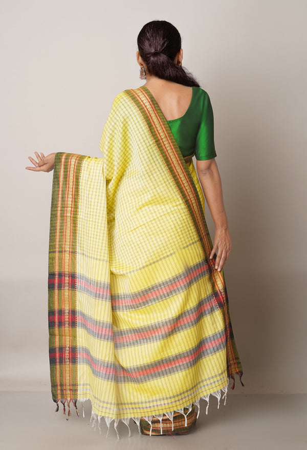 Lemon Yellow Pure Handloom Pavani Narayanpet Cotton Saree-UNM67772