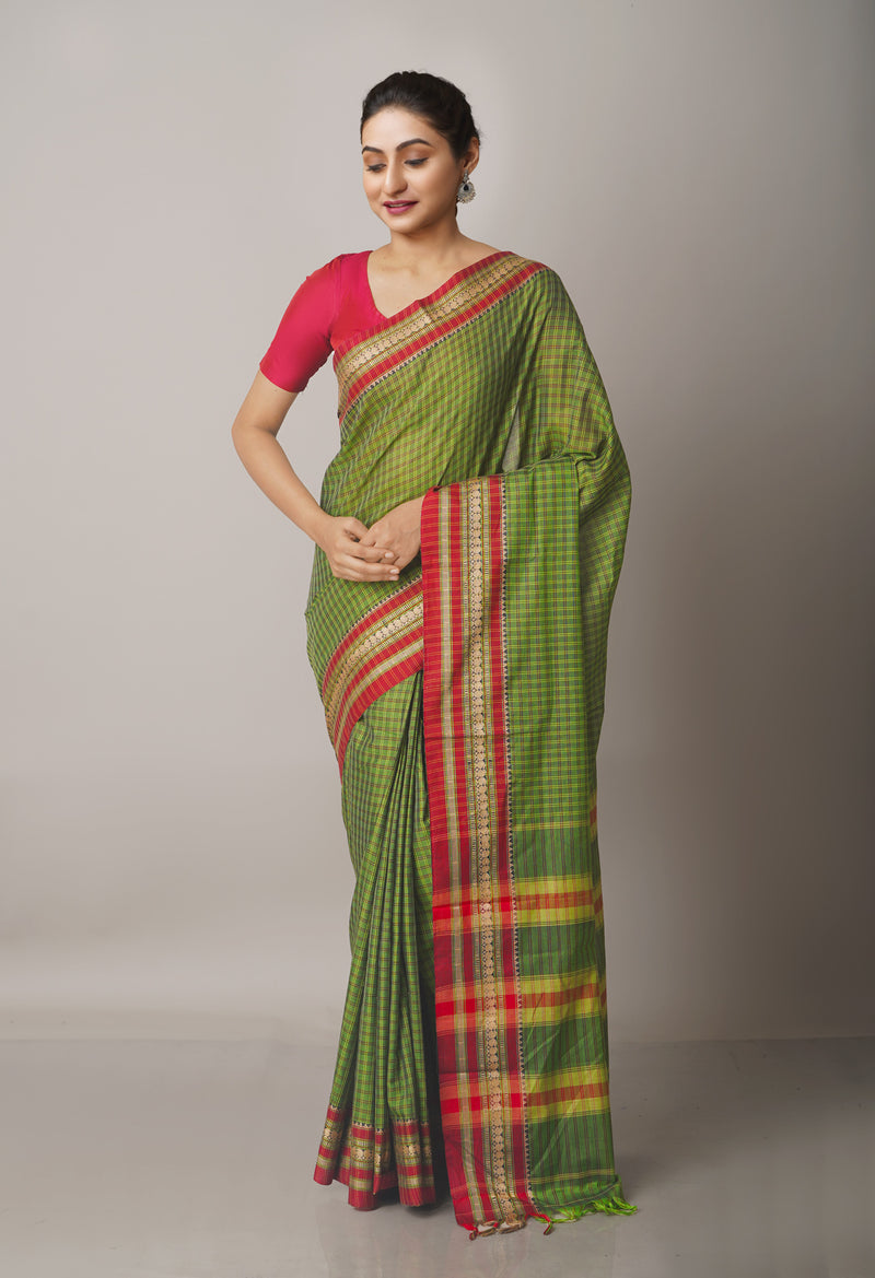 Green Pure Handloom Pavani Narayanpet Cotton Saree-UNM67773
