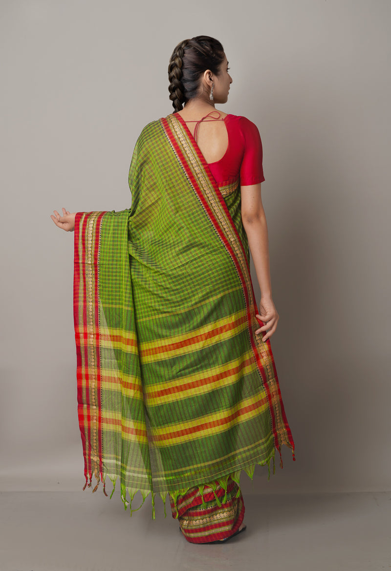 Green Pure Handloom Pavani Narayanpet Cotton Saree-UNM67773