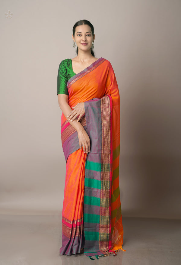Orange Pure Handloom Pavani Narayanpet Cotton Saree-UNM67774