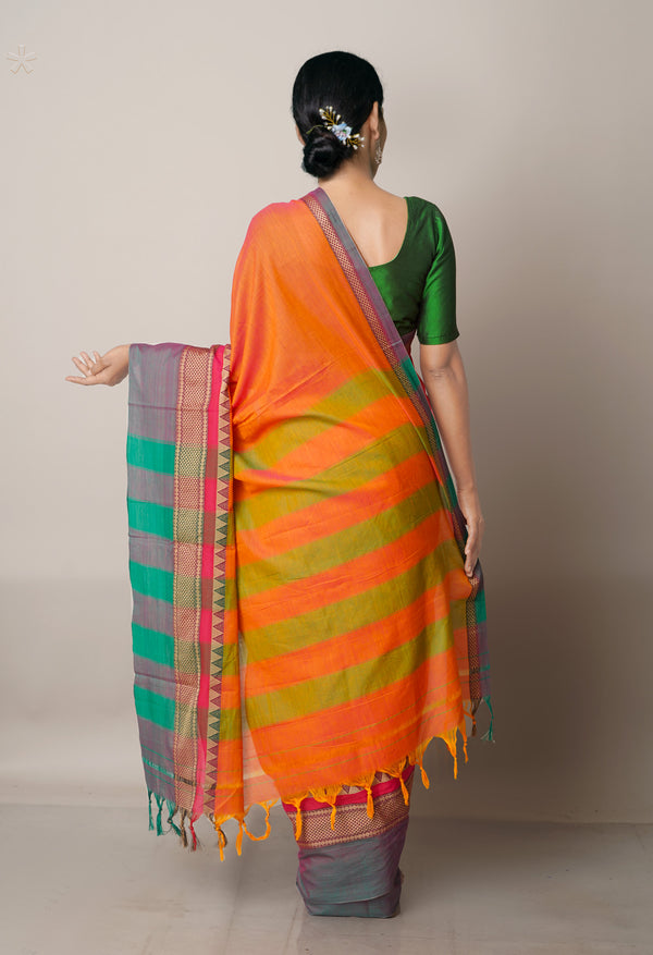 Orange Pure Handloom Pavani Narayanpet Cotton Saree-UNM67774