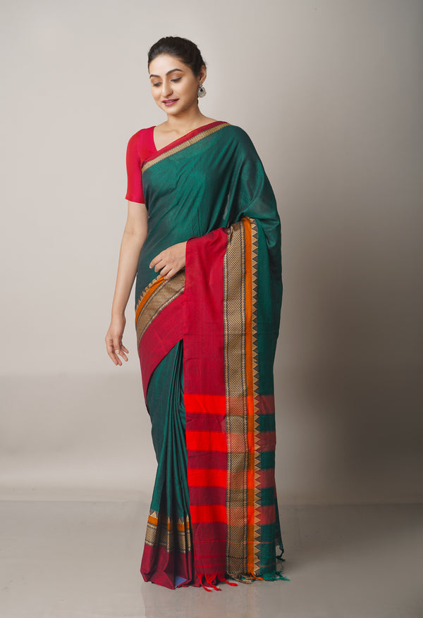 Green Pure Handloom Pavani Narayanpet Cotton Saree-UNM67775
