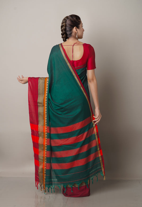 Green Pure Handloom Pavani Narayanpet Cotton Saree-UNM67775