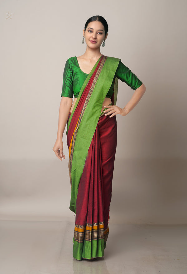 Maroon Pure Handloom Pavani Narayanpet Cotton Saree-UNM67776